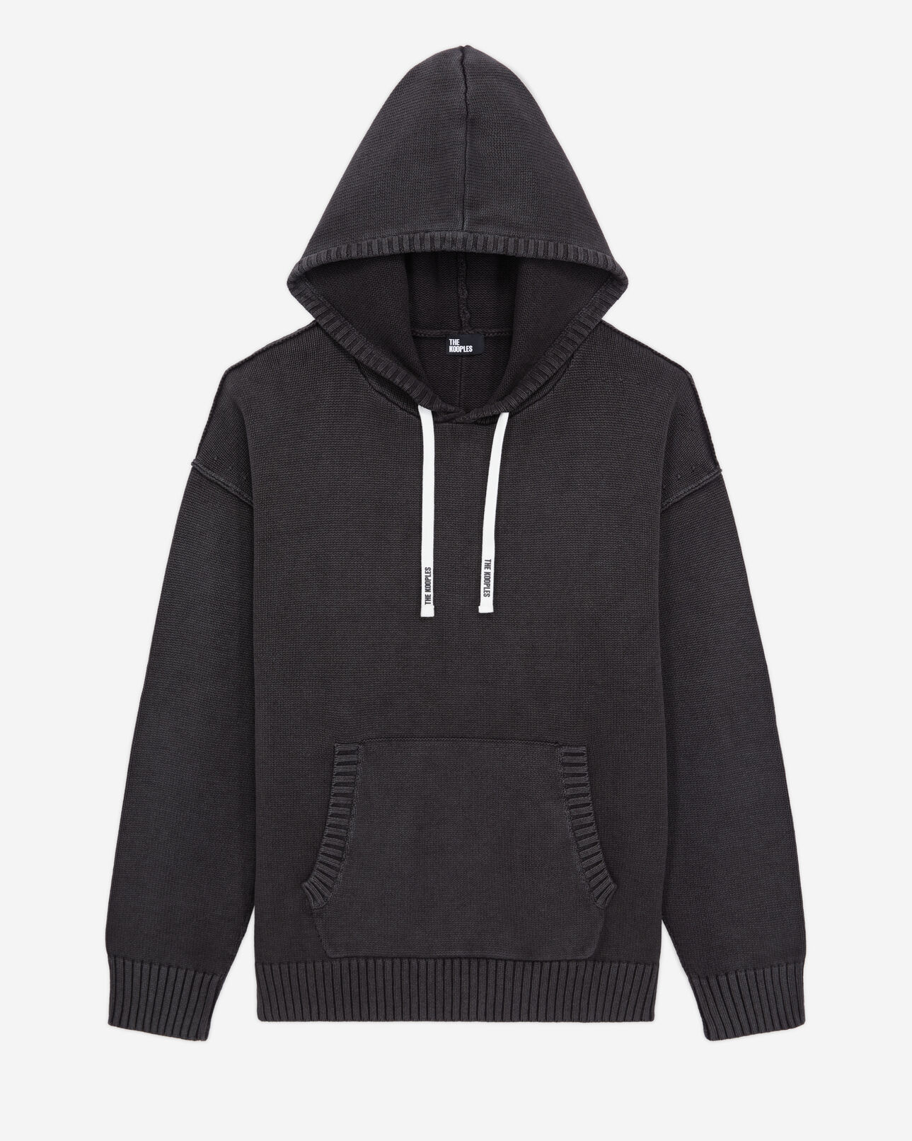 The Kooples MEN BLACK WASHED black cotton and wool hooded sweater