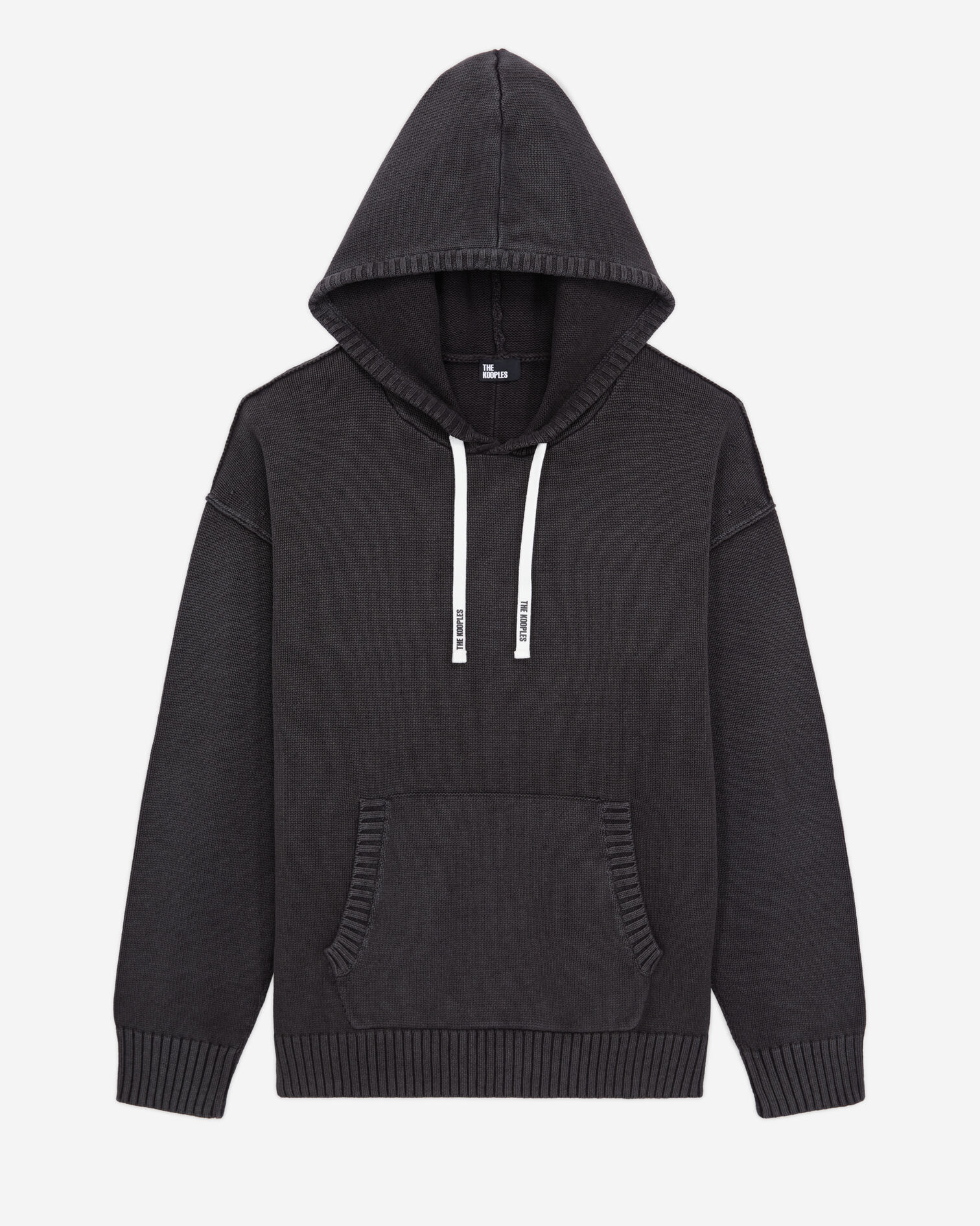 Black cotton and wool hooded sweater, BLACK WASHED, hi-res image number null