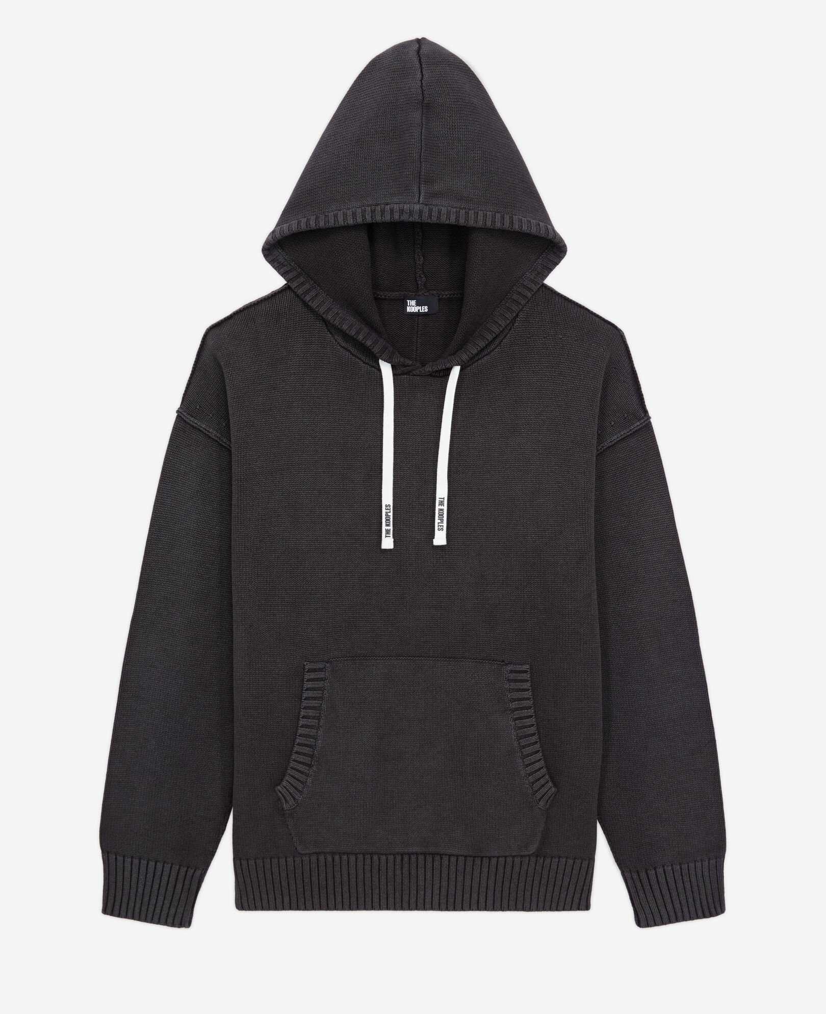 The Kooples MEN BLACK WASHED black cotton and wool hooded sweater