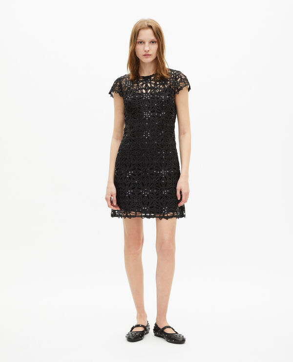 The Kooples FEMME BLACK robe courte en guipure noire