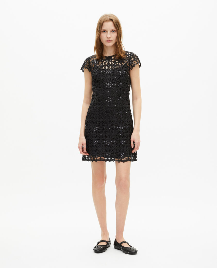 The Kooples MUJER BLACK vestido corto de guipur negro