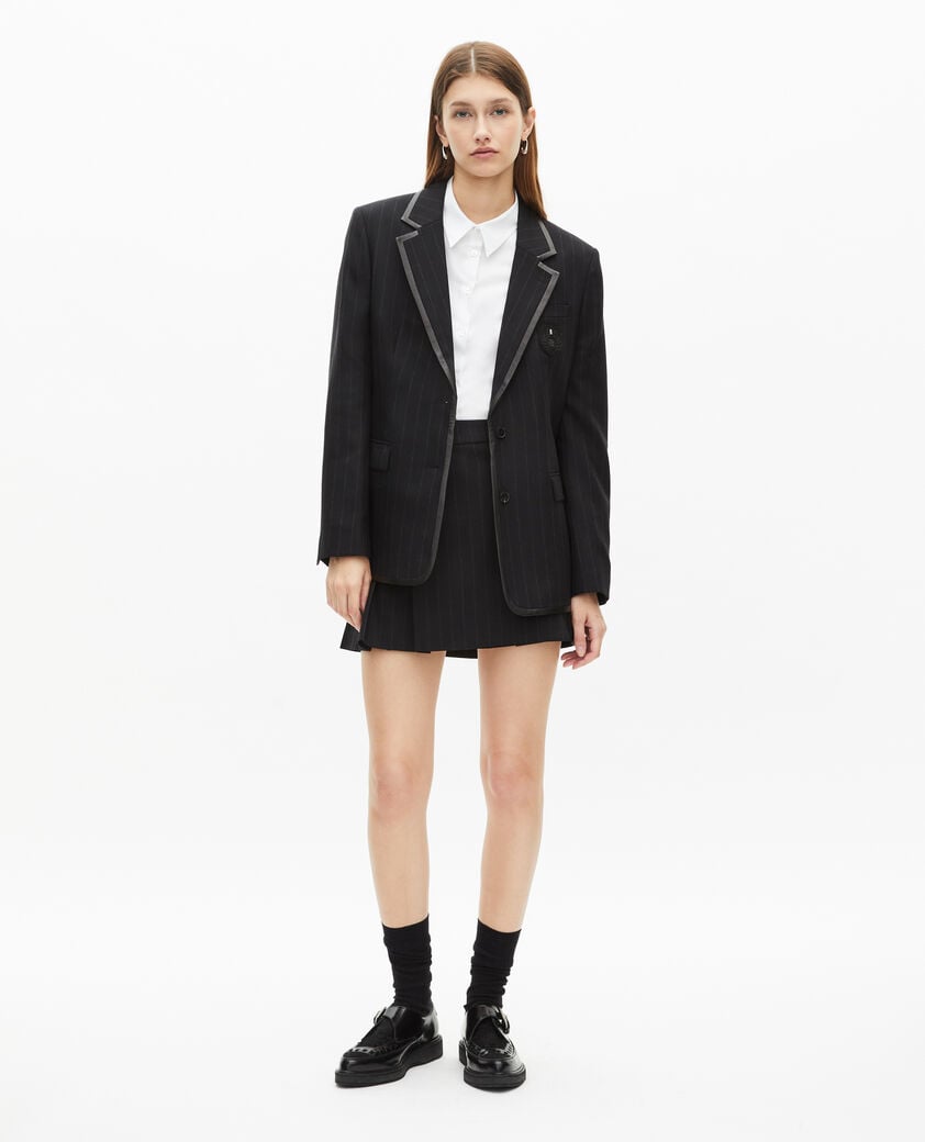 The Kooples FEMME BLACK veste à rayures tennis en laine mélangée noire