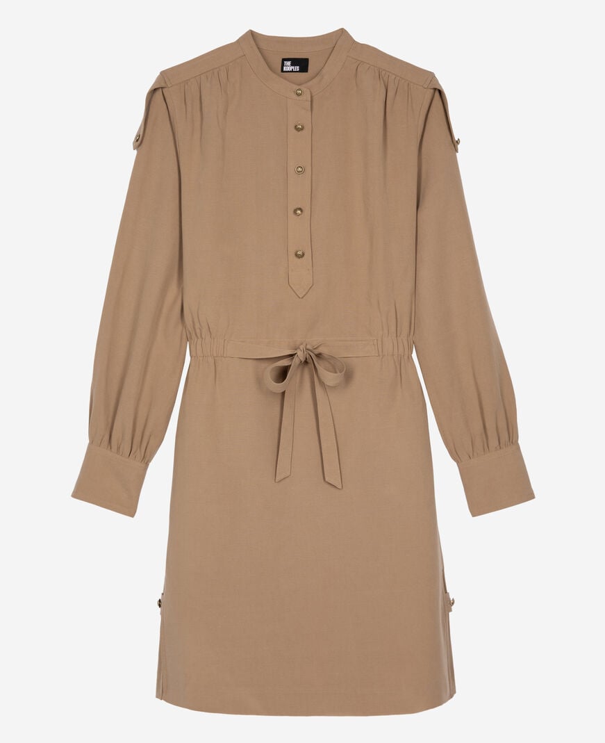 The Kooples FEMME BROWN robe courte en lin beige