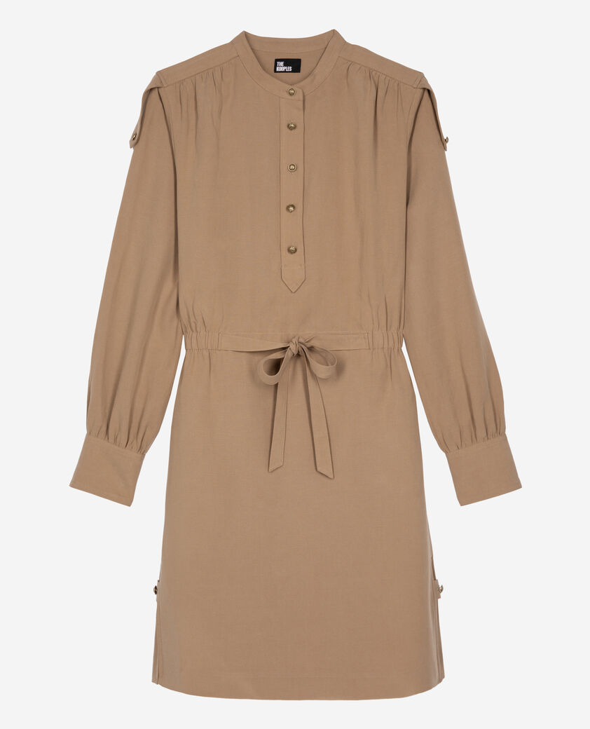 The Kooples FEMME BROWN robe courte en lin beige