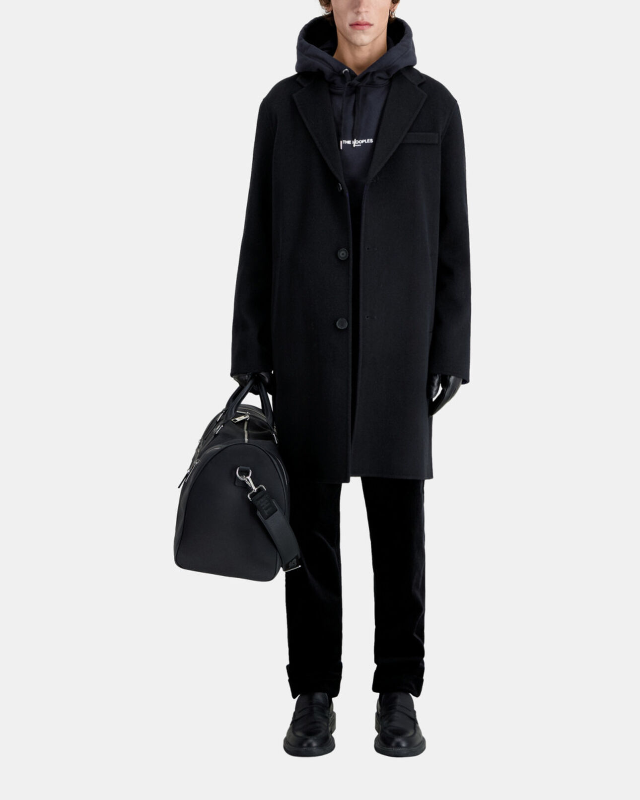 The Kooples MEN BLACK NAVY wool-blend mid-length black coat