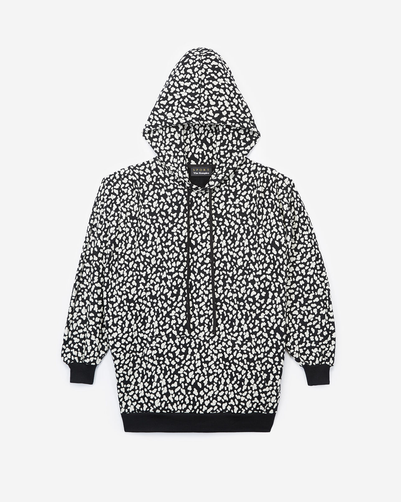 The Kooples WOMEN BLACK WHITE LEOPARD black patterned fleece sweatshirt