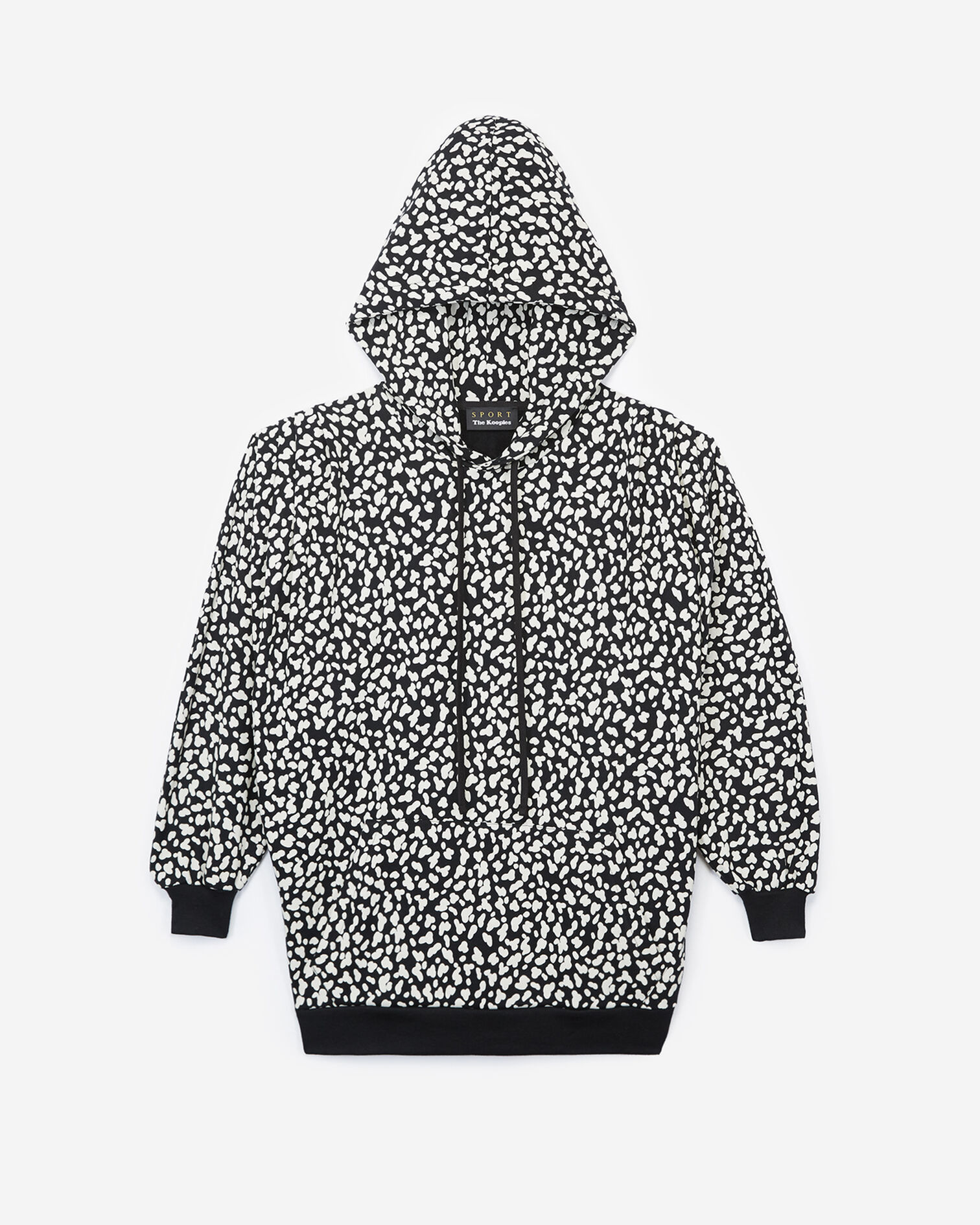 Black patterned fleece sweatshirt, BLACK WHITE LEOPARD, hi-res image number null