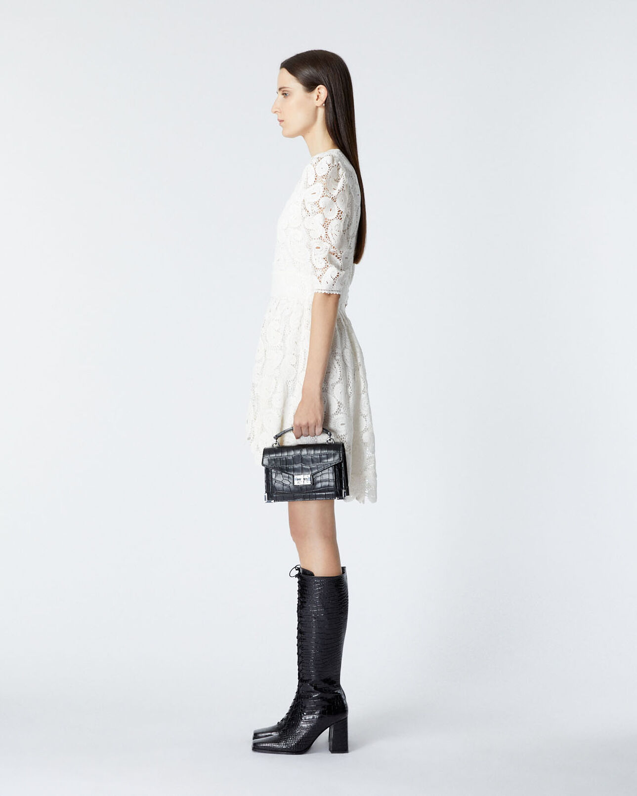 The Kooples MUJER ECRU vestido corto encaje blanco crudo volantes