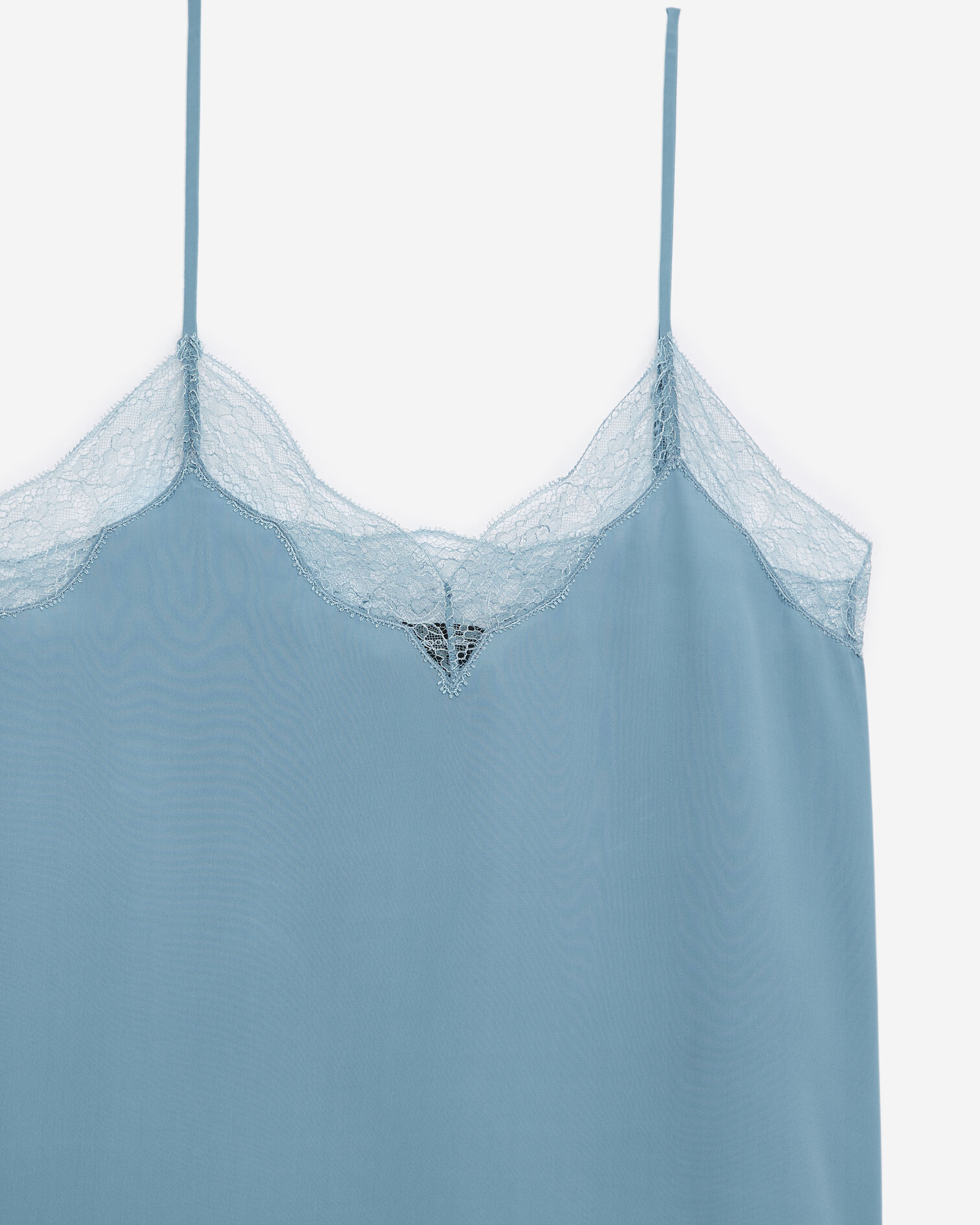 Blue silk camisole with lace detail, BLUE, hi-res image number null