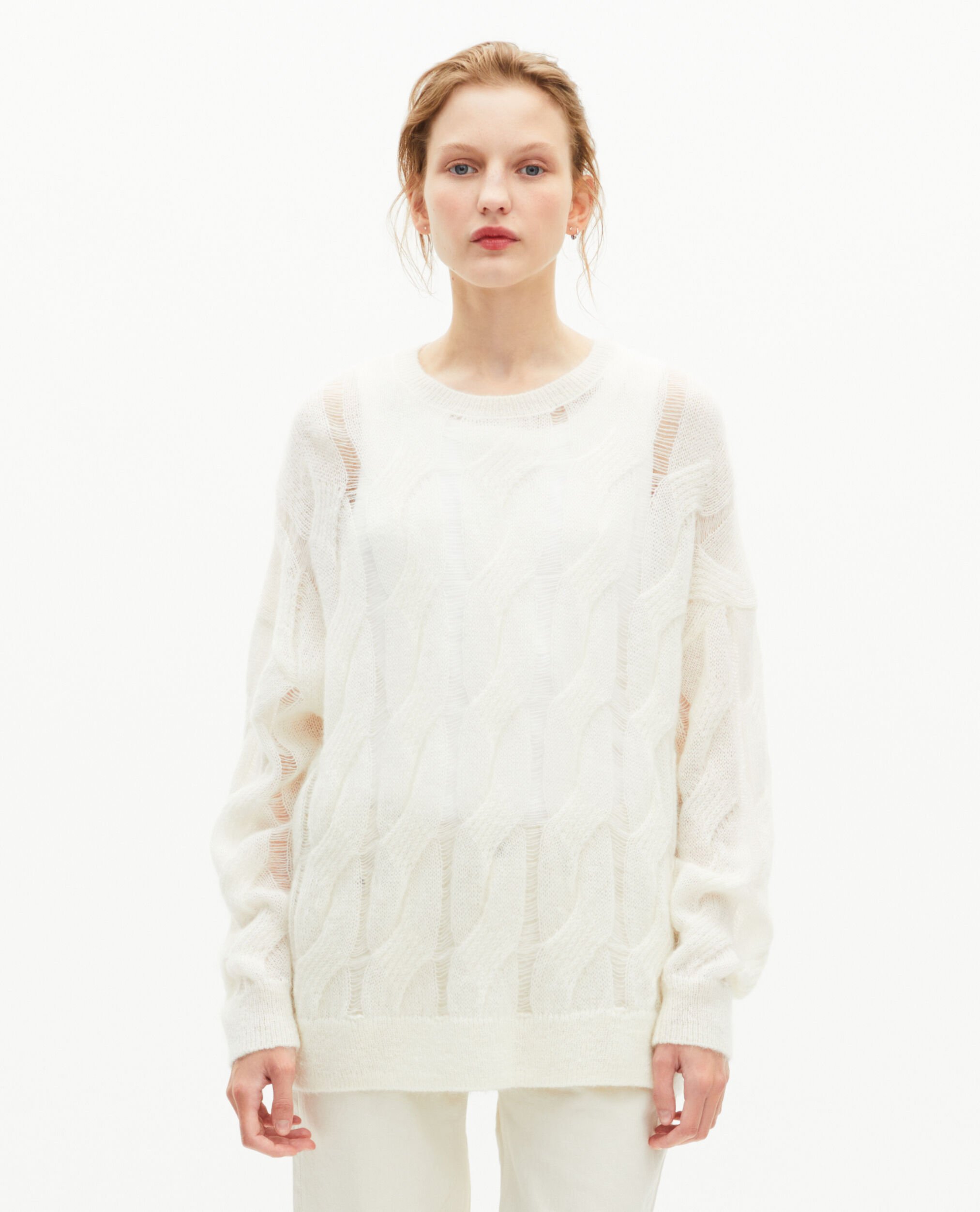 Twisted sweater in ecru wool blend, ECRU, hi-res image number null