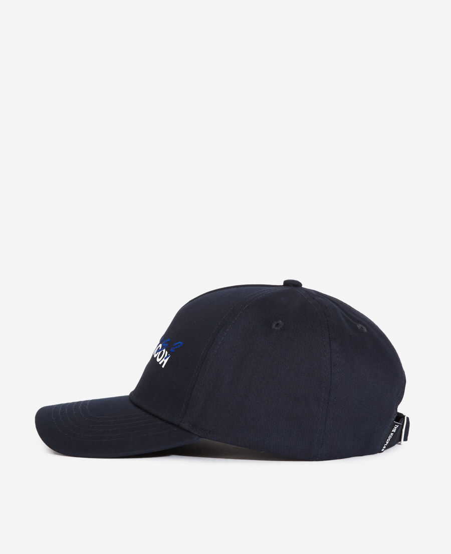 The Kooples MIXED NAVY navy blue cotton cap with embroidered &ldquo;what is&rdquo;