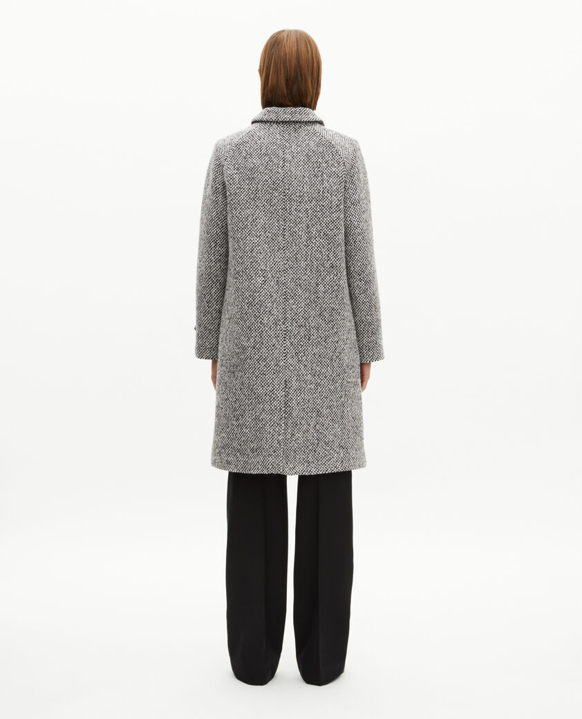 The Kooples FEMME BLANC / BLEU manteau long en tweed noir et blanc