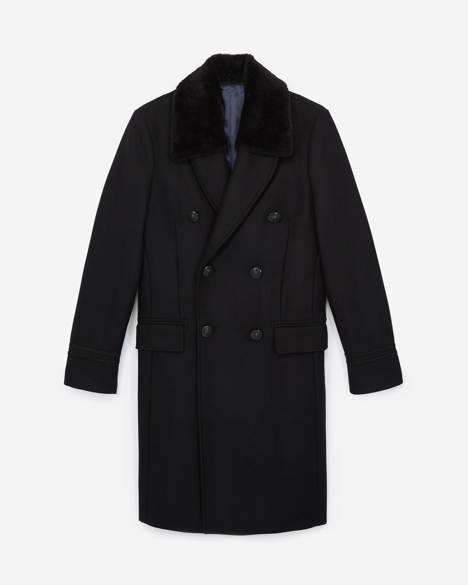 Manteau croisé col laine façon mouton amovible noir, BLACK, hi-res image number null
