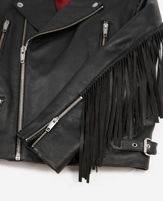 The Kooples WOMEN BLACK black fringed leather jacket