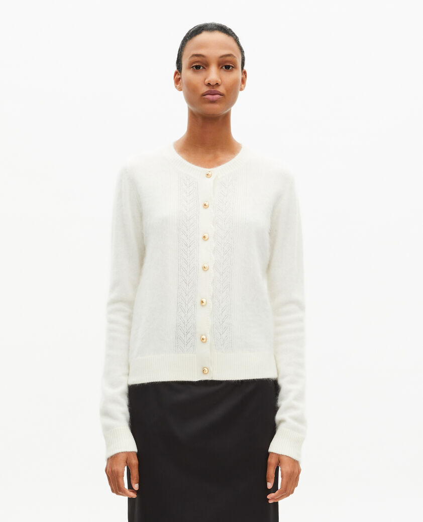 The Kooples WOMEN LIGHT BEIGE ecru cashmere cardigan