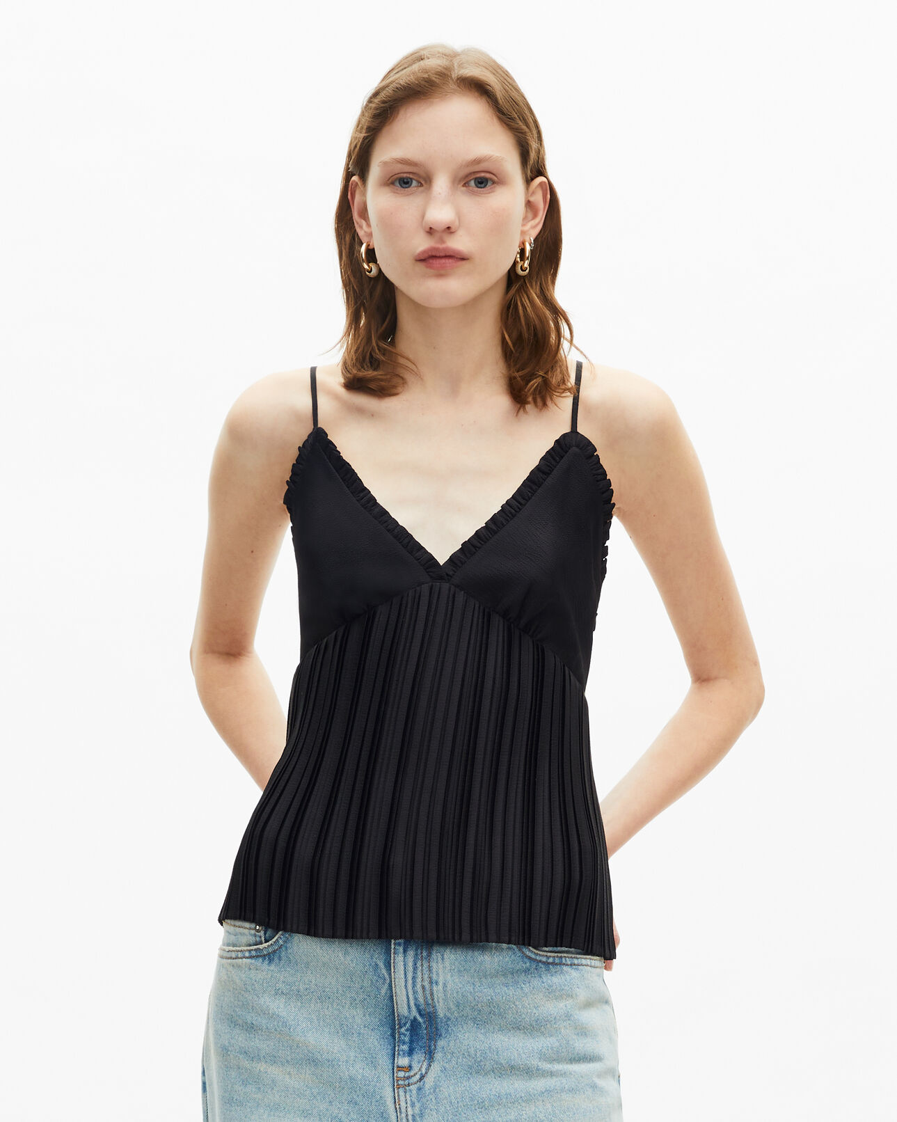 The Kooples DAMEN BLACK schwarzes plissee-camisole