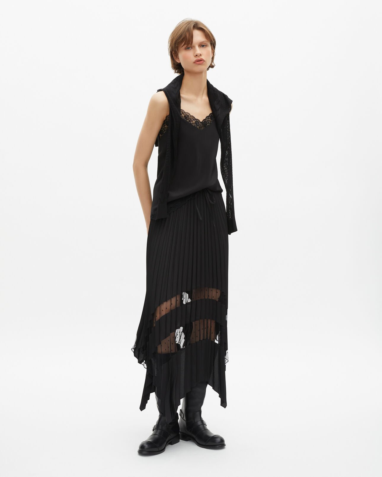 The Kooples FEMME BLACK jupe longue plissée noire