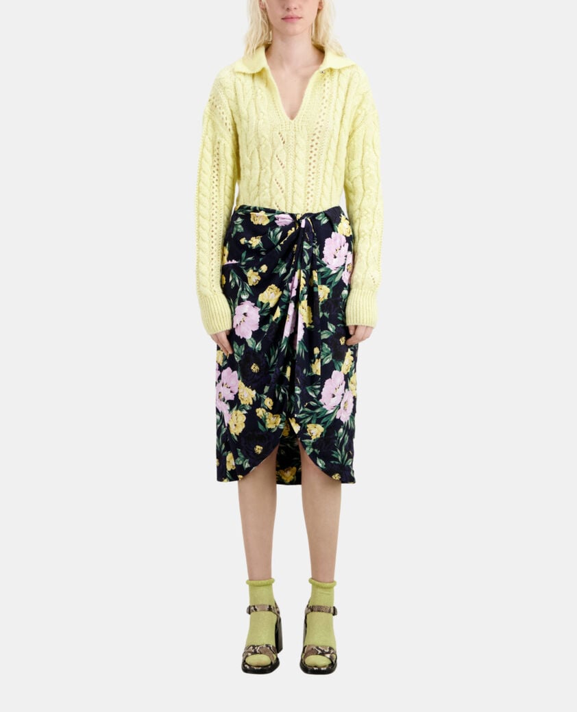 The Kooples F LIGHT PINK / DARK NAVY printed midi skirt