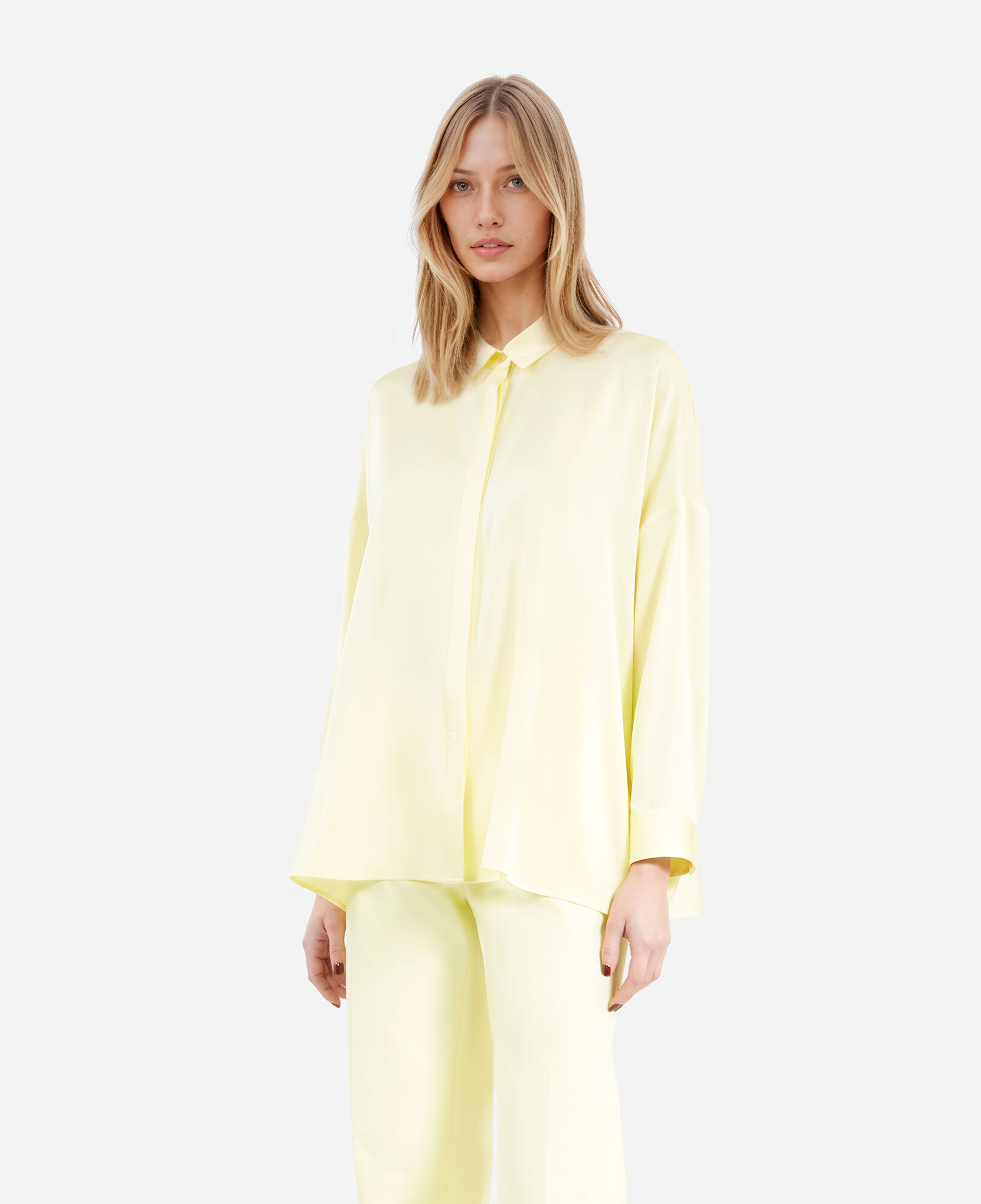 The Kooples WOMEN LIGHT YELLOW loose fit yellow silk shirt