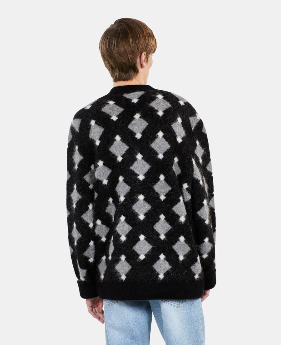 The Kooples HOMME BLACK GREY WHITE cardigan à losanges noir et gris