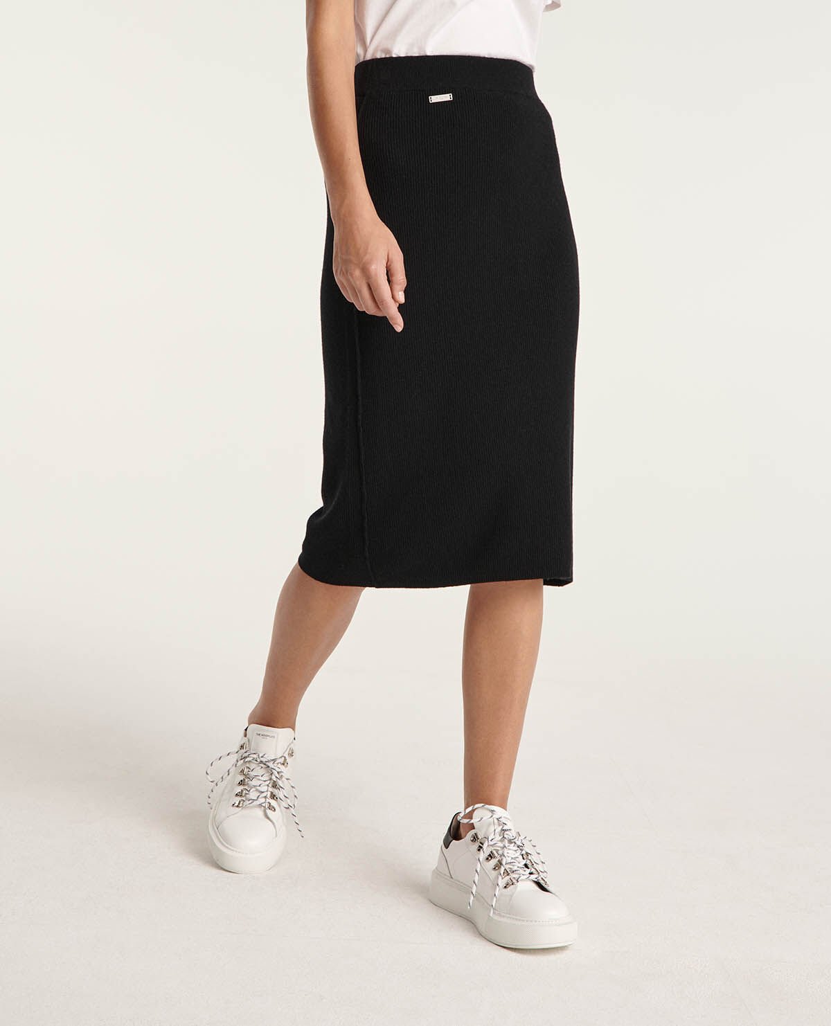 Black ribbed wool cashmere midi skirt The Kooples