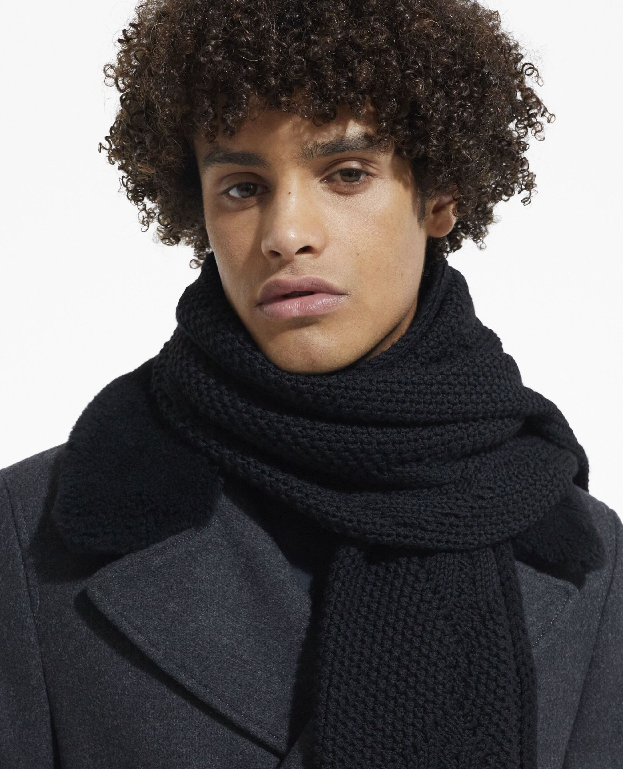 Black wool scarf, BLACK, hi-res image number null