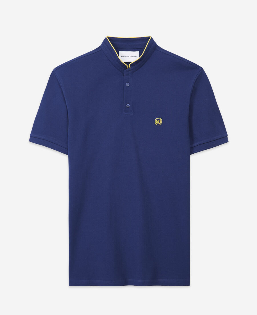 camisa polo jersey azul marino detalles