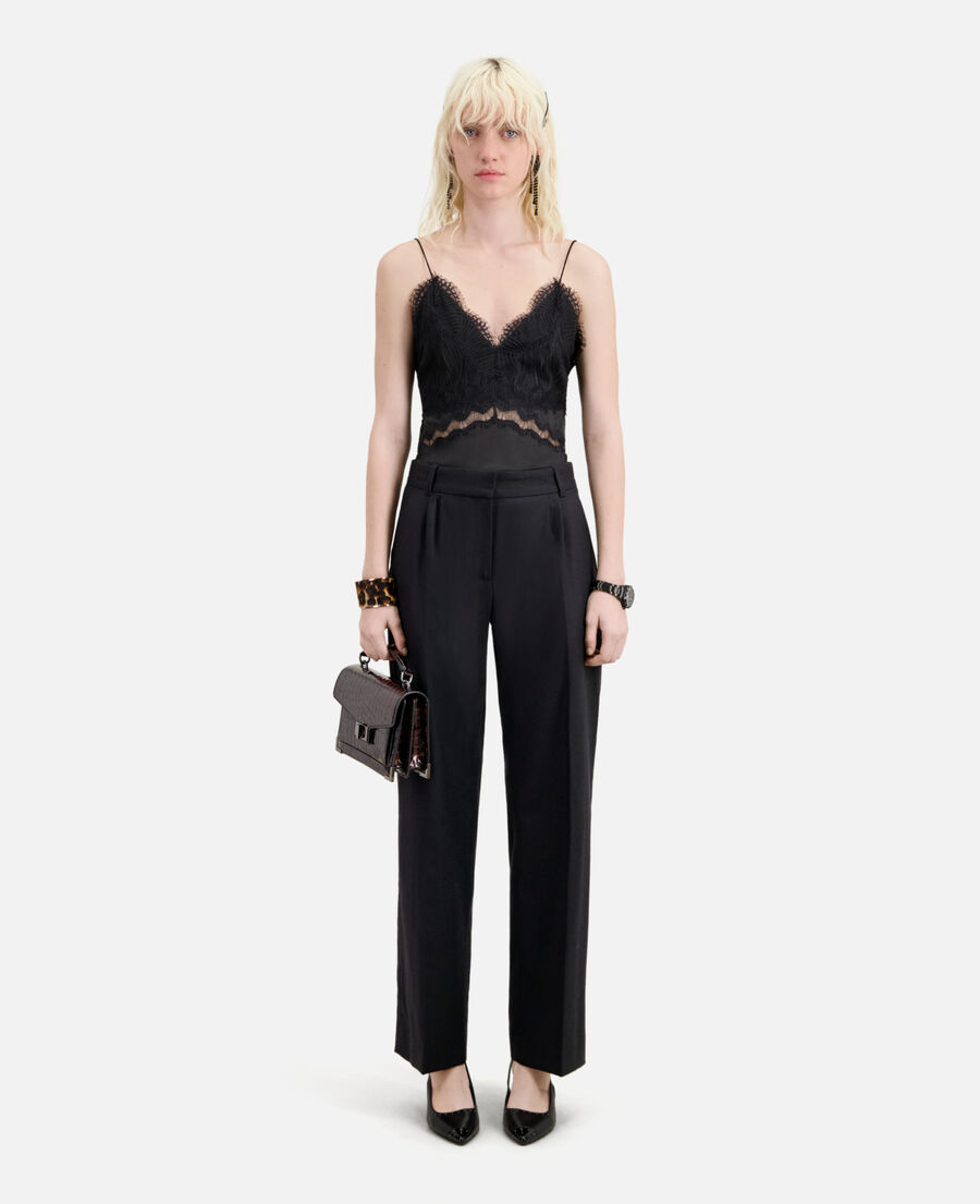black flannel trousers with pleats