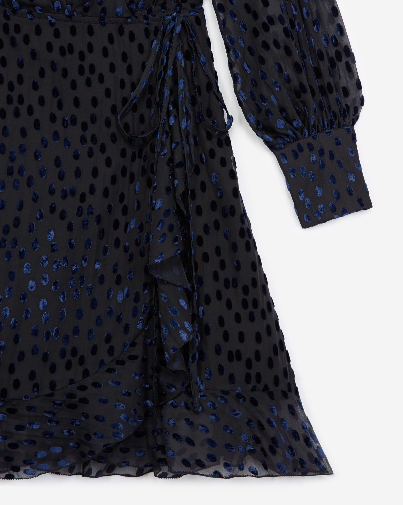 The Kooples WOMEN BLACK / PURPLE burnout velvet wrap dress with polka dots