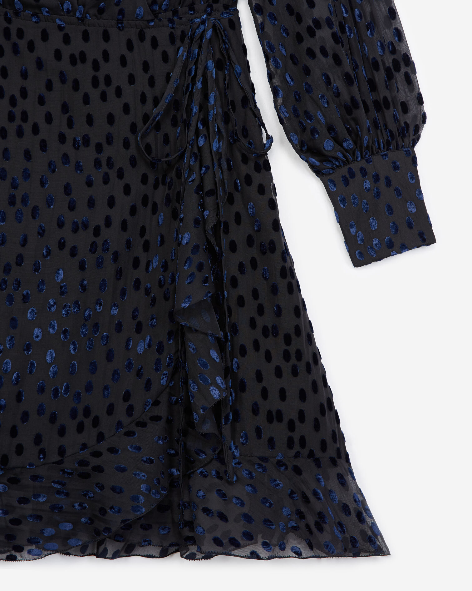 Burnout velvet wrap dress with polka dots, BLACK / PURPLE, hi-res image number null