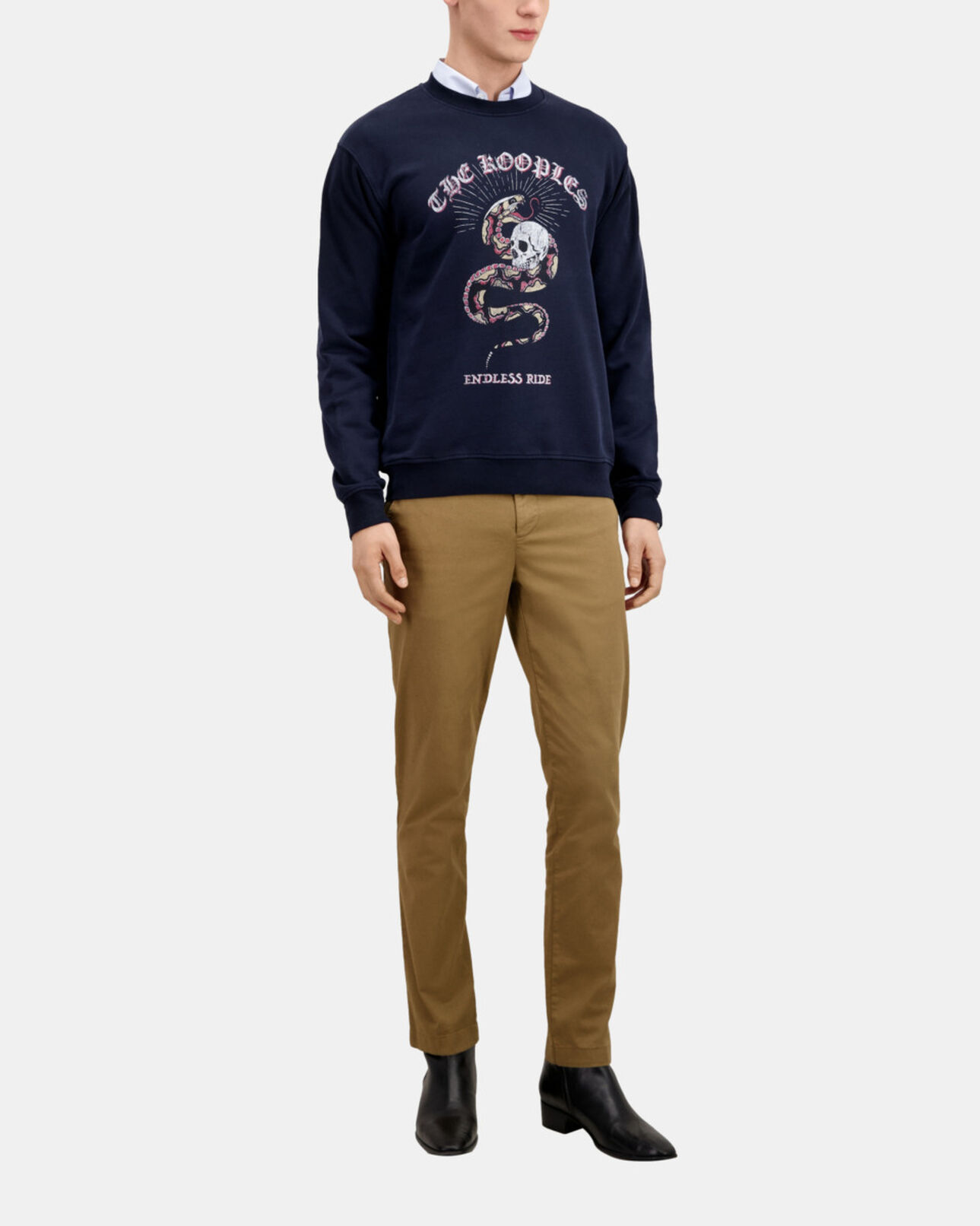 The Kooples HOMME WASHED NAVY sweatshirt avec sérigraphie bleu marine