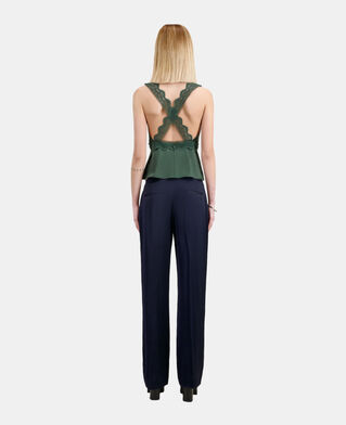 The Kooples FEMME WOOD KAKI top en soie avec guipure vert
