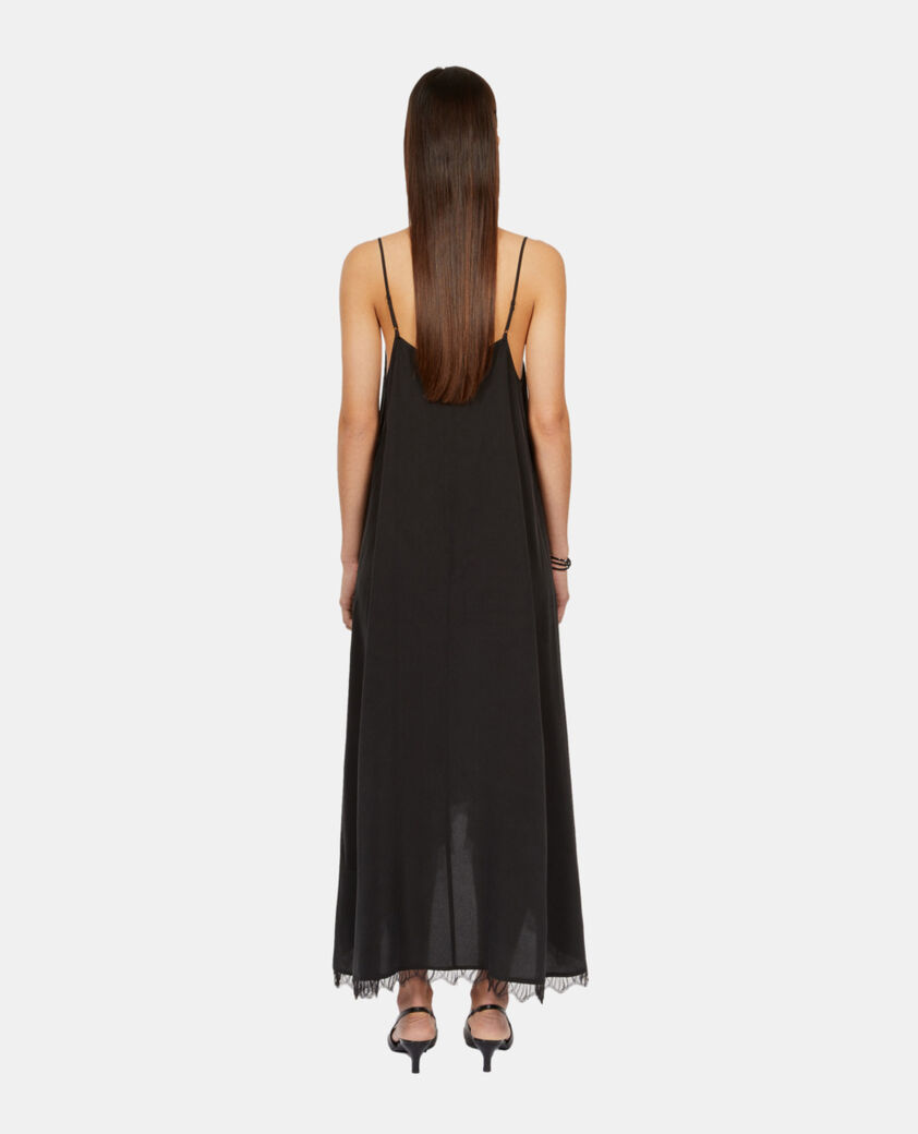 The Kooples WOMEN BLACK long black slip dress in washed silk