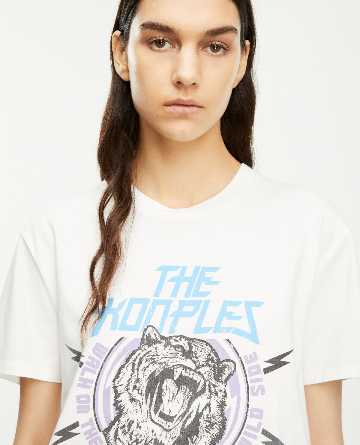 White printed cotton T shirt with tiger