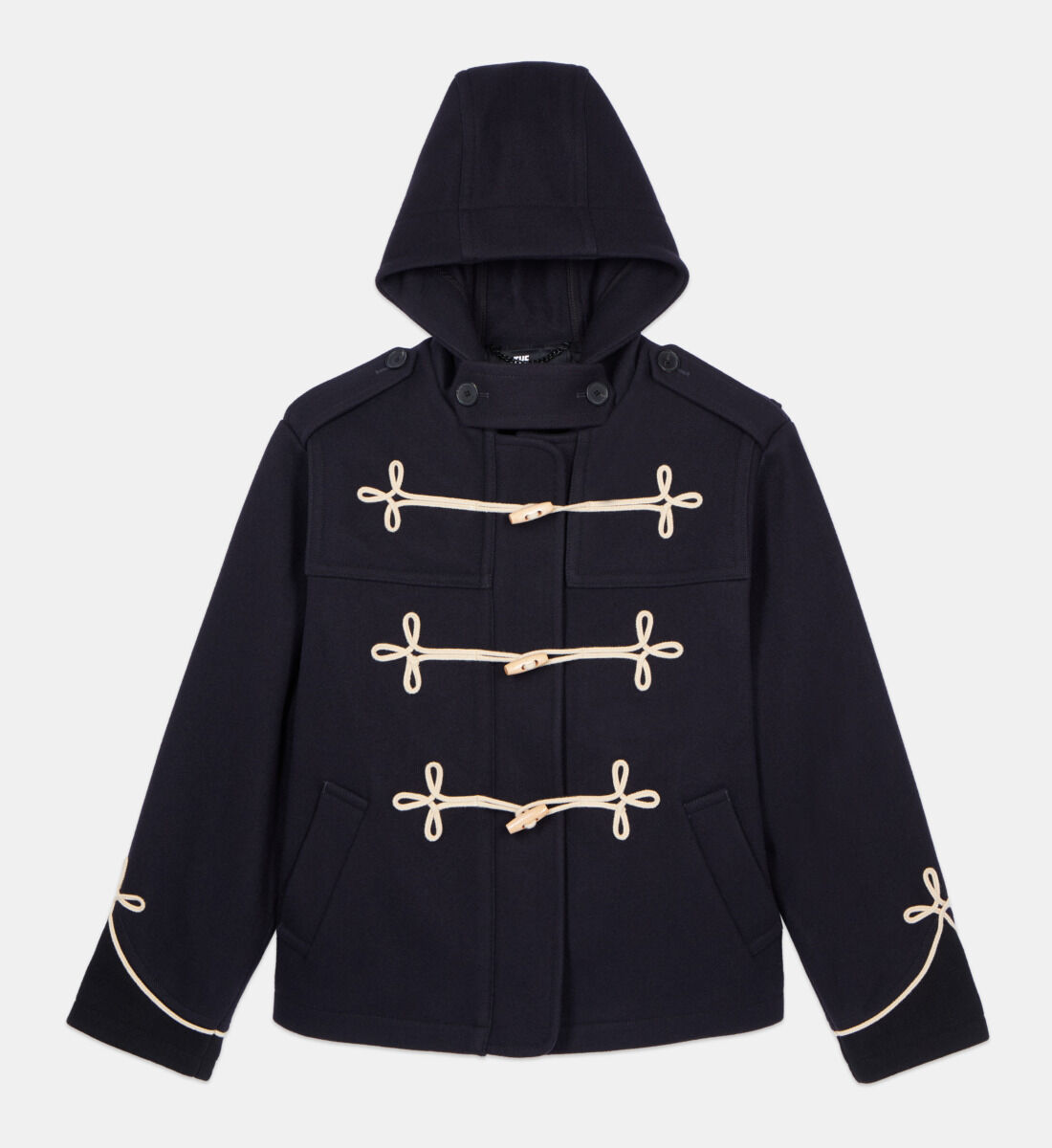 Women's Navy blue hooded short pea coat | The Kooples