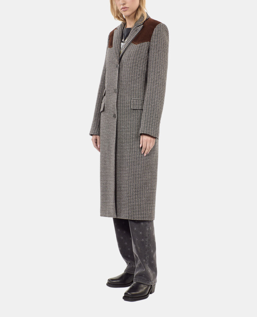 The Kooples FEMME BLACK WHITE manteau long pied de poule noir et blanc