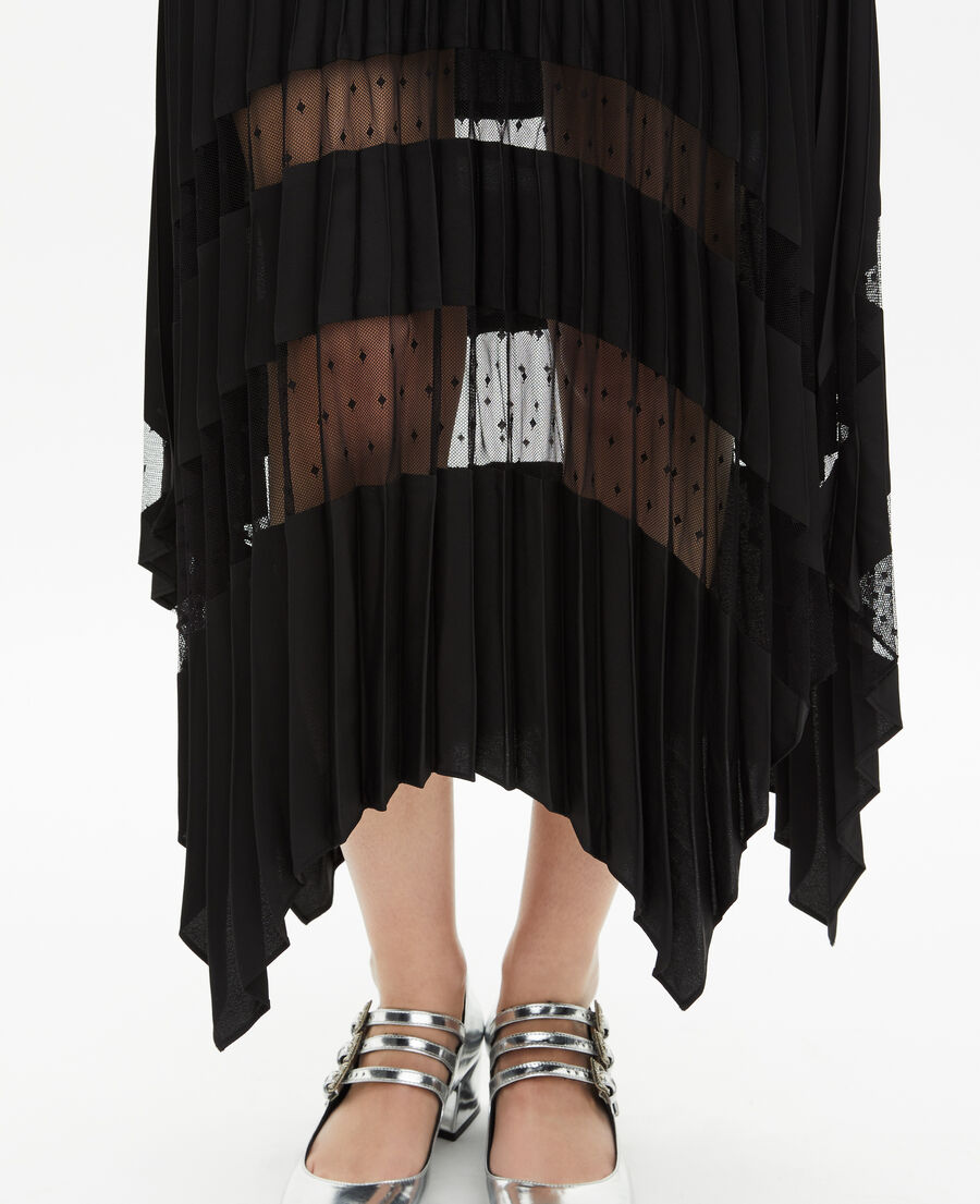 The Kooples FEMME BLACK jupe longue plissée avec dentelle noire