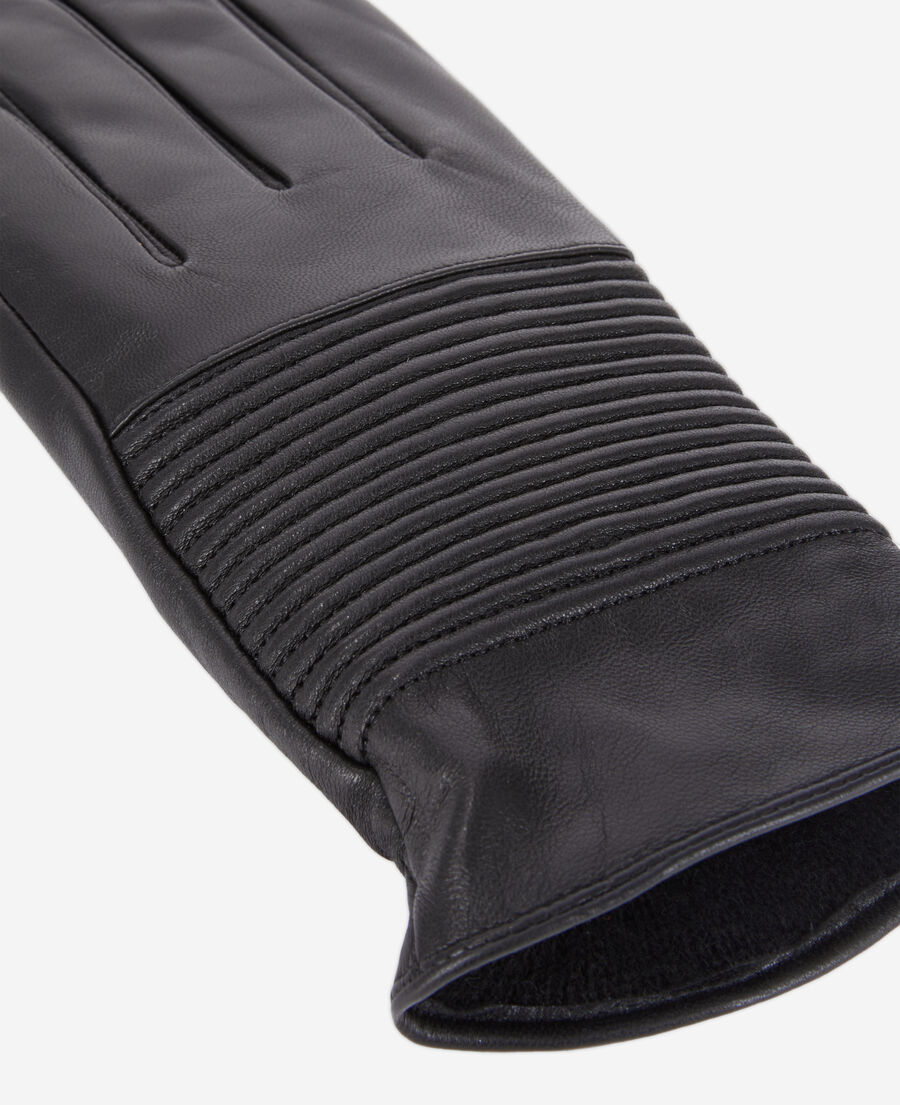 gants homme en cuir noir avec nervures