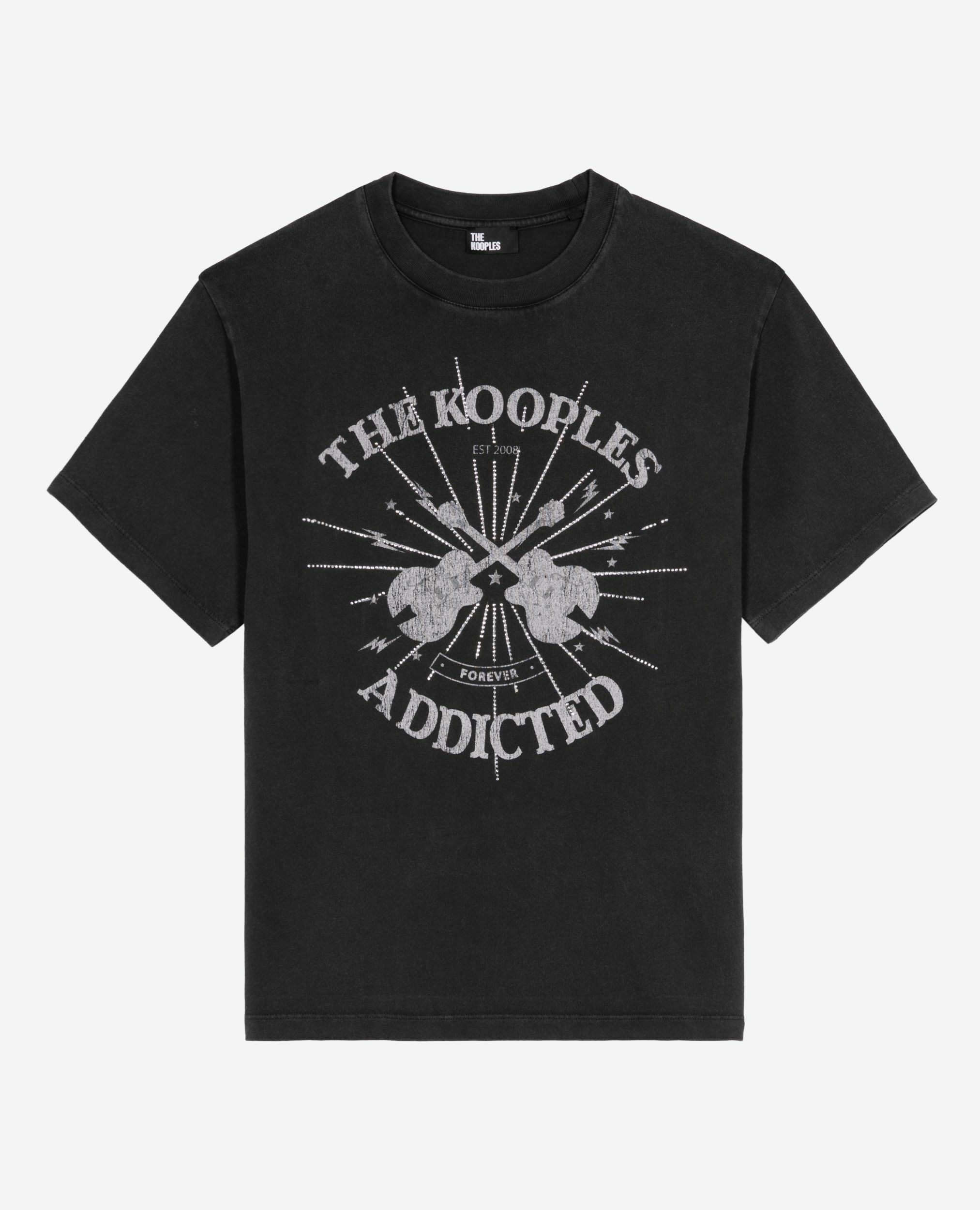 Faded black screen print T-shirt with rhinestones, BLACK WASHED, hi-res image number null