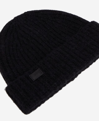 The Kooples WOMEN BLACK black ribbed wool-blend beanie
