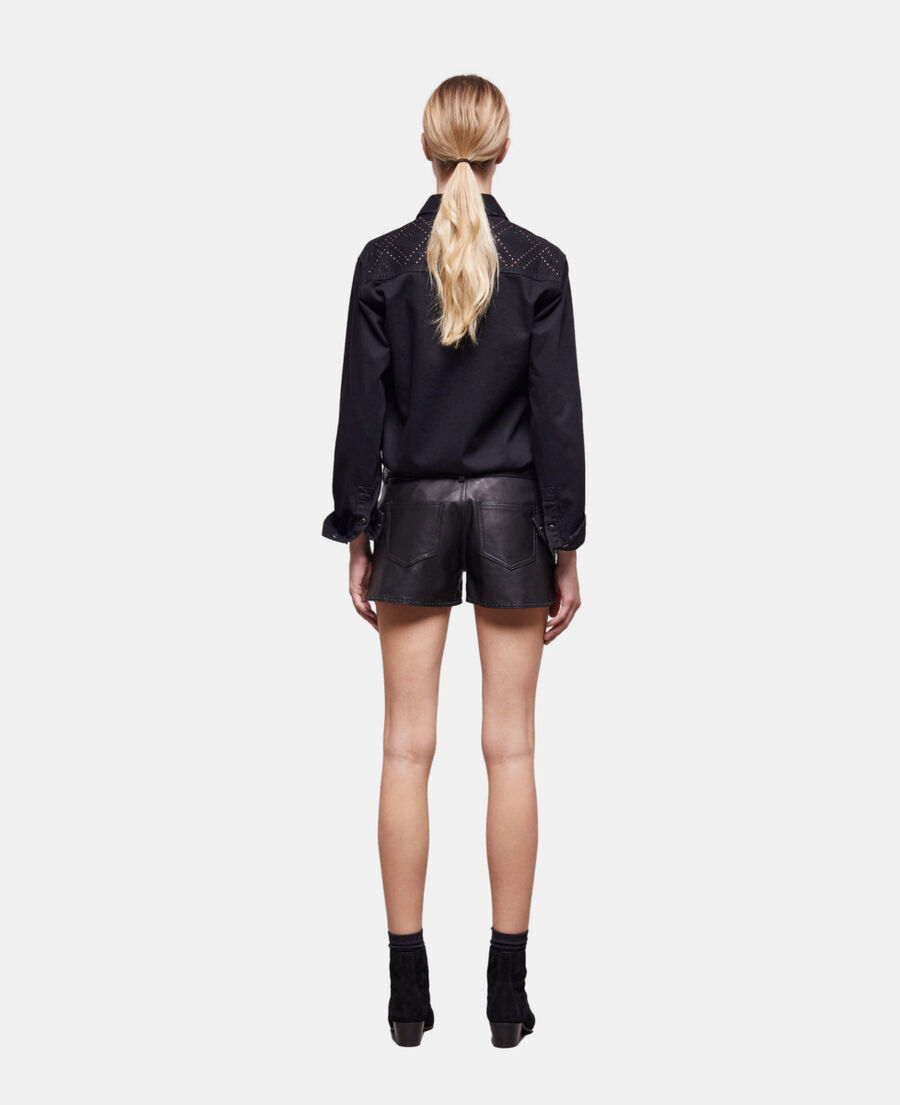 The Kooples WOMEN BLACK black leather shorts with studs