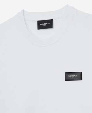 The Kooples HOMME WHITE t-shirt large blanc badge cuir