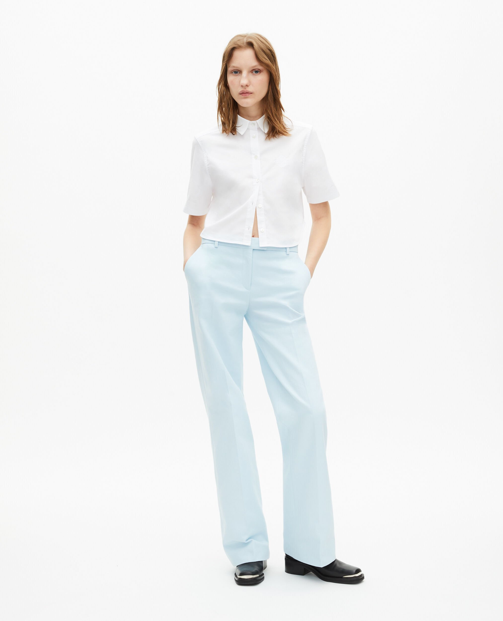 Blue cotton suit pants, LIGHT BLUE, hi-res image number null