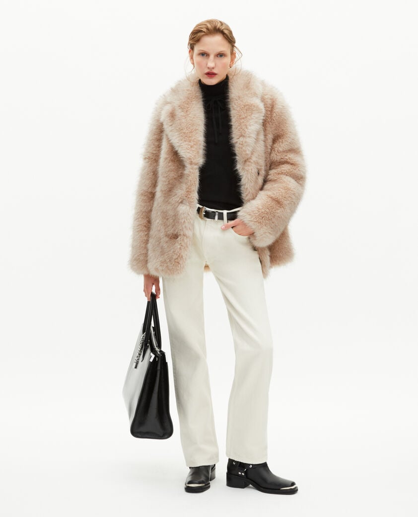 The Kooples WOMEN BEIGE MELANGE beige fur-effect coat