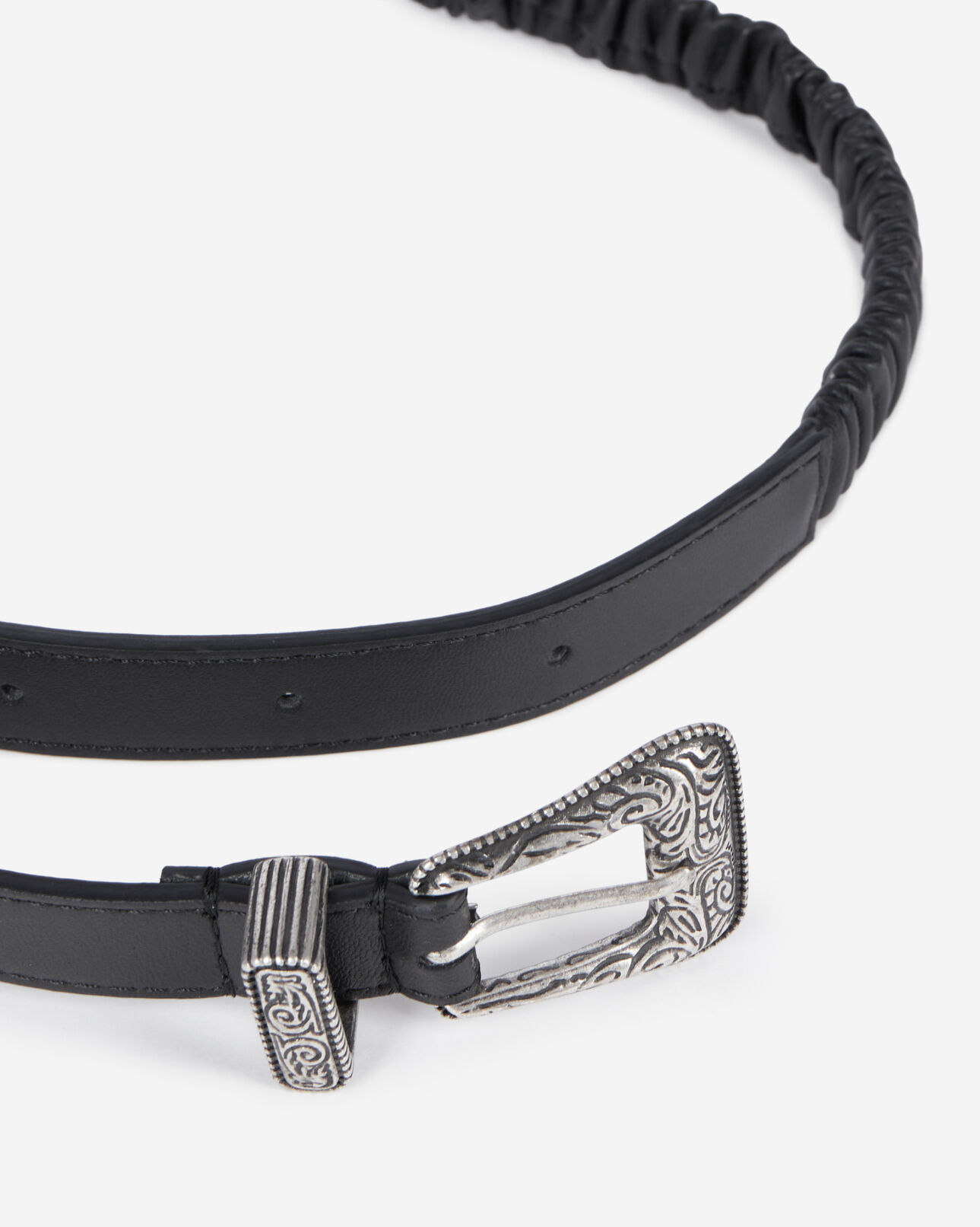 The Kooples FEMME BLACK ceinture fine en cuir froncé noir