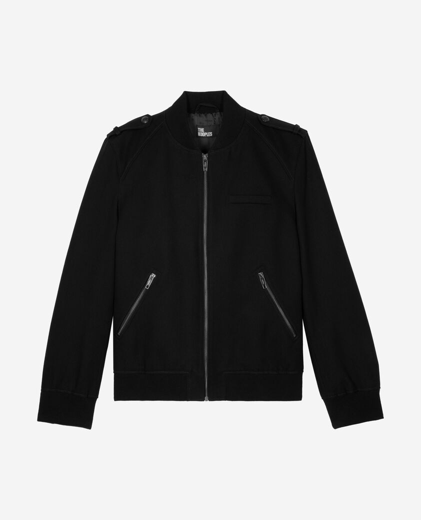 The Kooples HOMME BLACK blouson teddy en coton noir