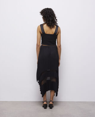 The Kooples F BLACK short black satin top with buttoning
