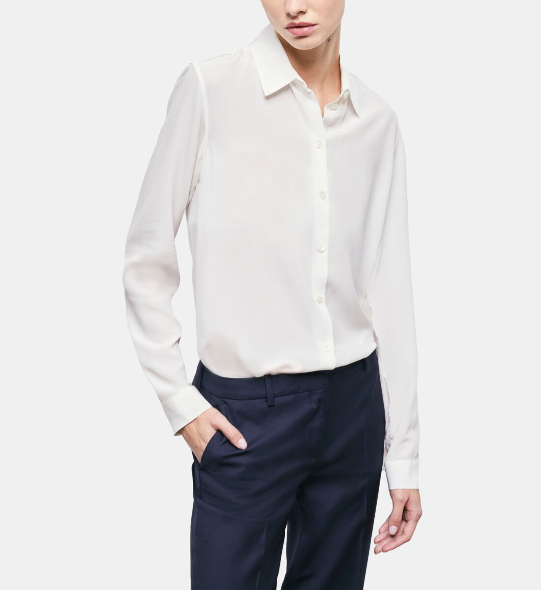 White silk button up shirt clearance