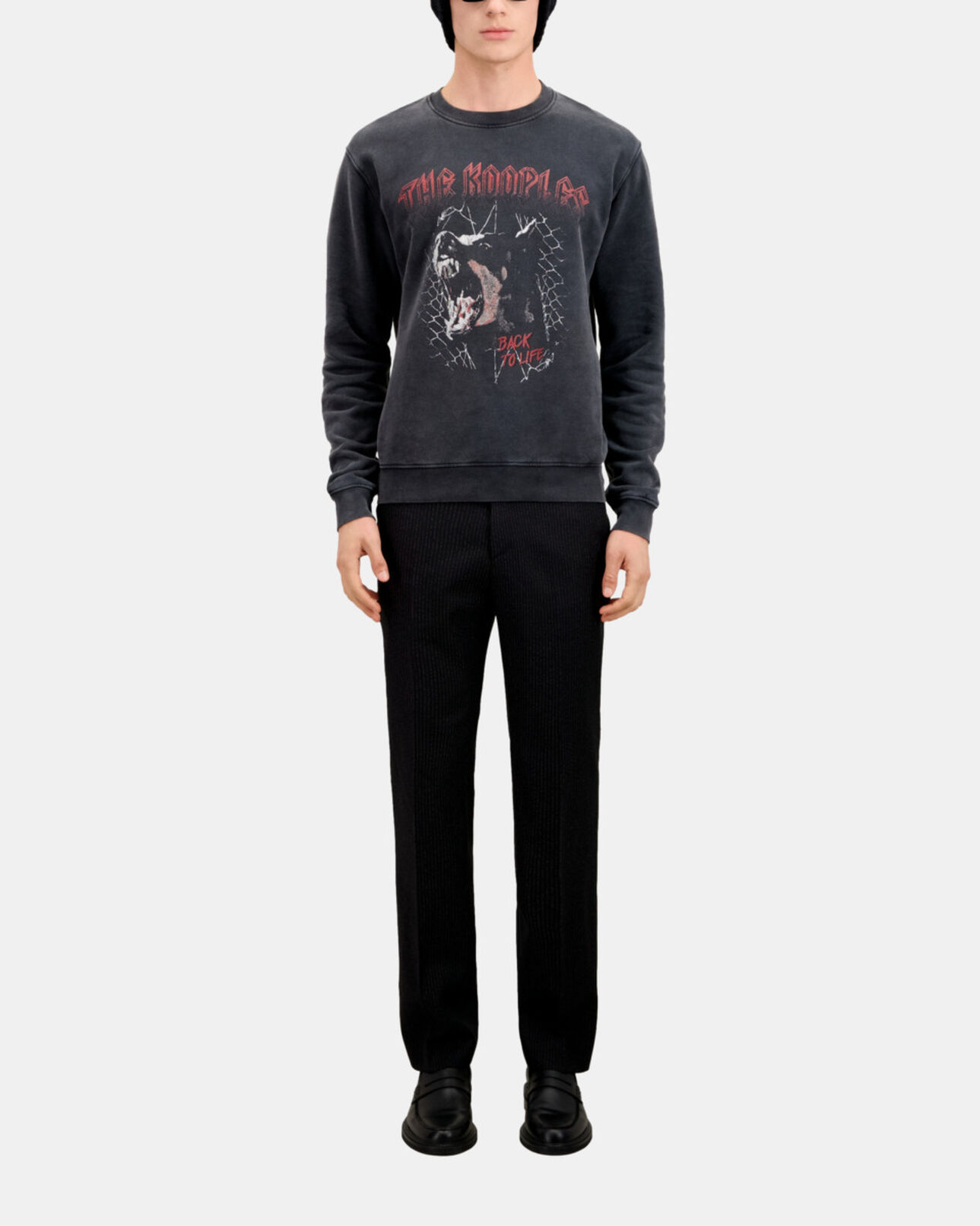The Kooples HOMME BLACK WASHED sweatshirt homme noir avec sérigraphie barking dog