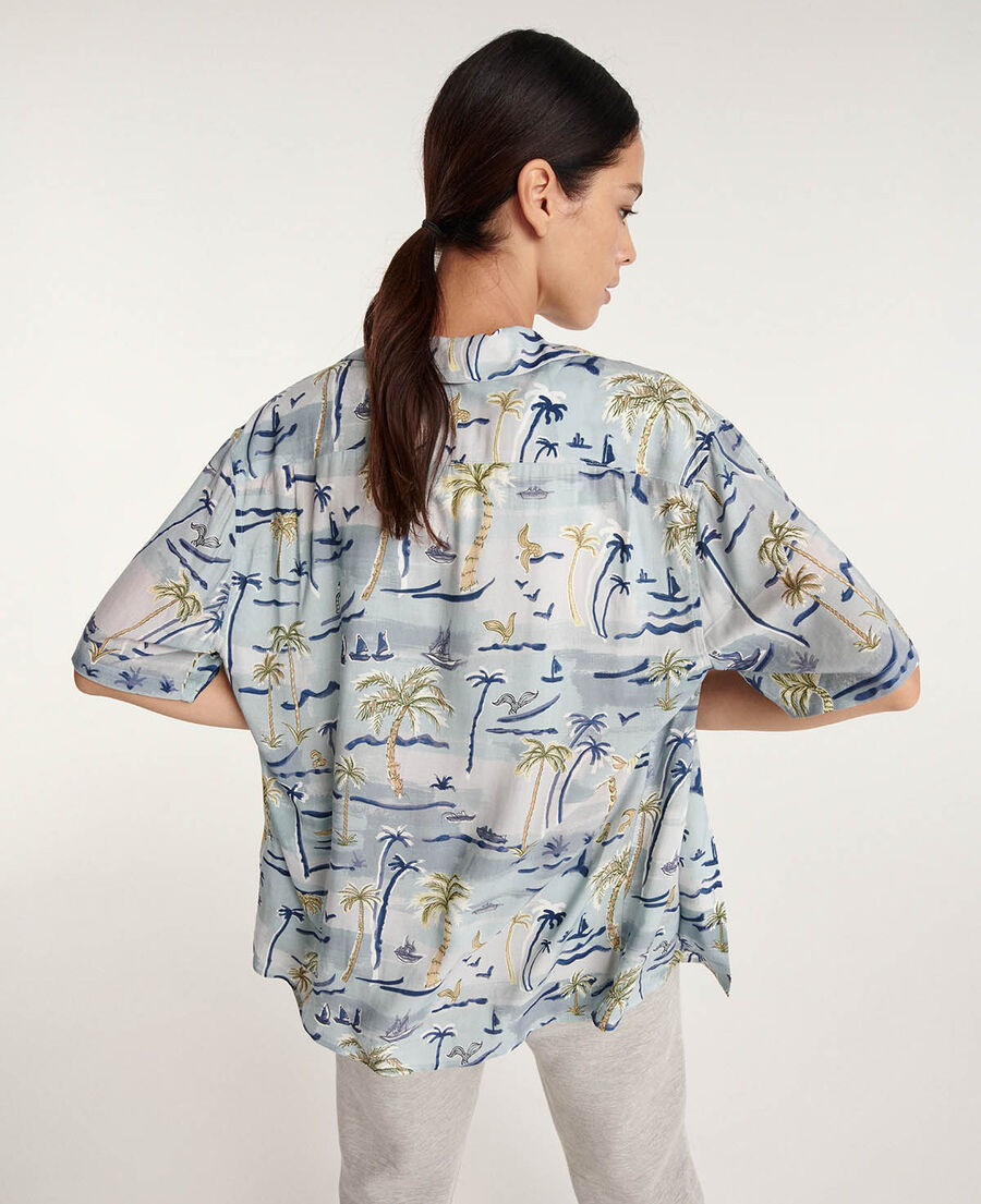 printed blue shirt with short sleeves